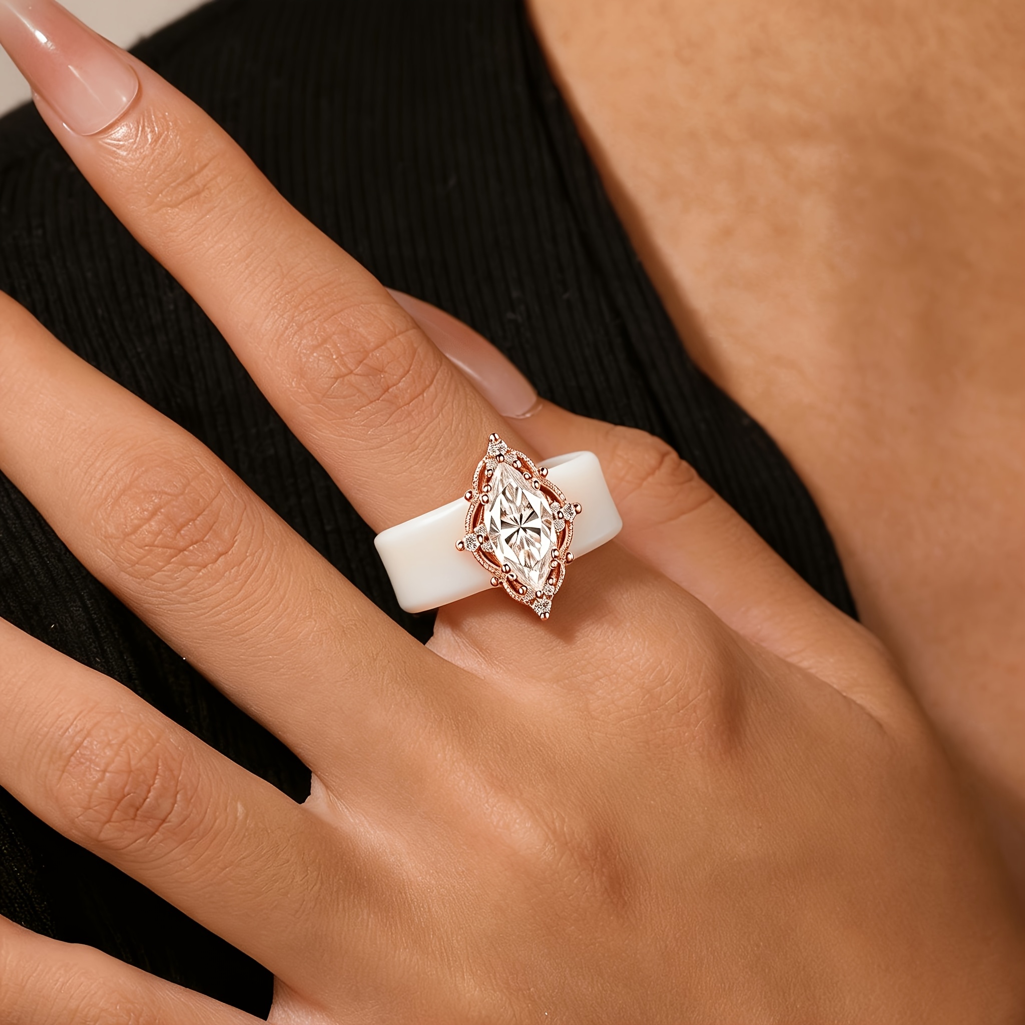 14K Gold-plated White Silicone Ring with Eye-shaped CZ